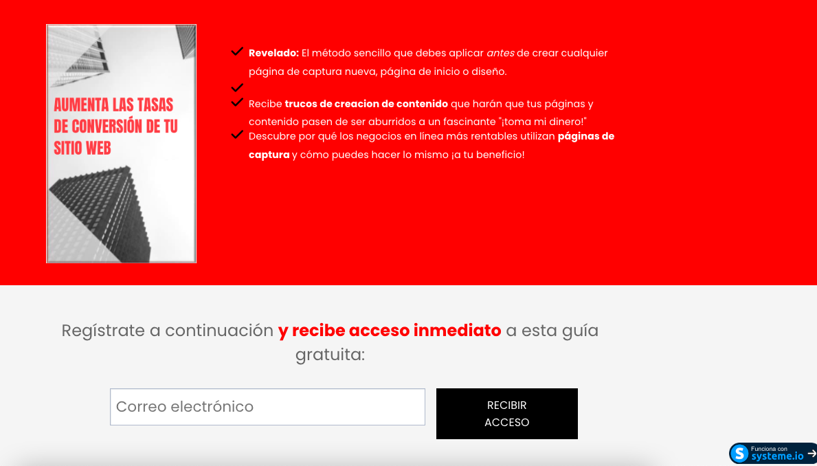 Plantilla de página de captura de ebook de Systeme.io