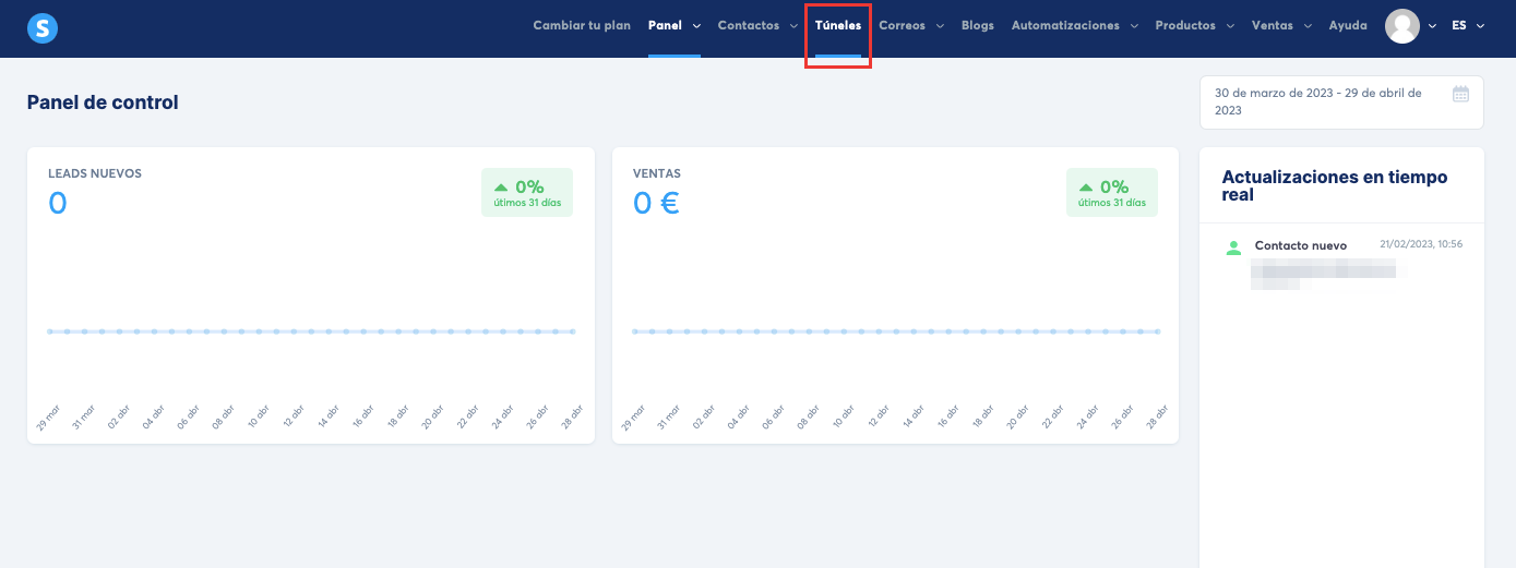 Página de túnel de systeme.io