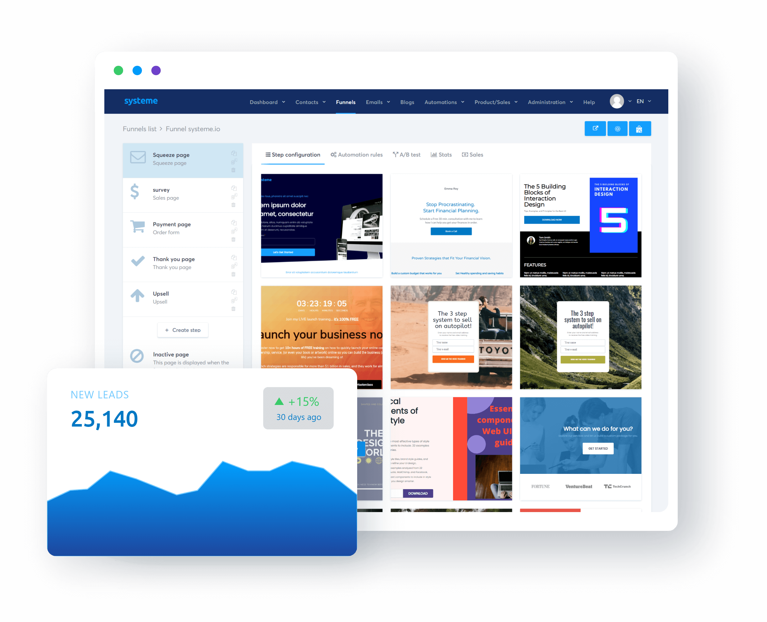 systeme.io's dashboard on pc and mobile