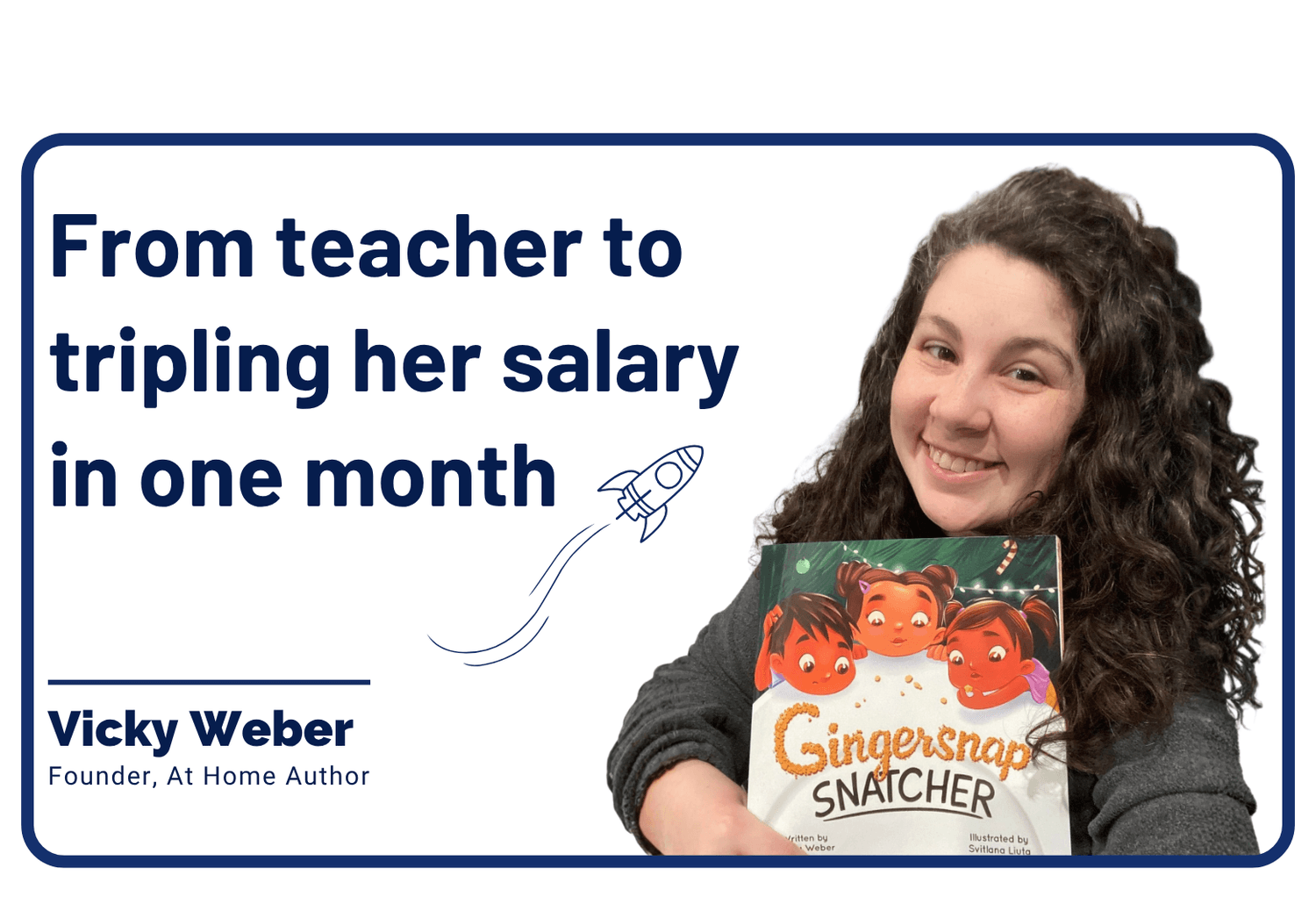 Vicky Weber success story cover for systeme.io, showing her transition from an elementary school teacher to tripling her salary as a bestselling children's author and coach