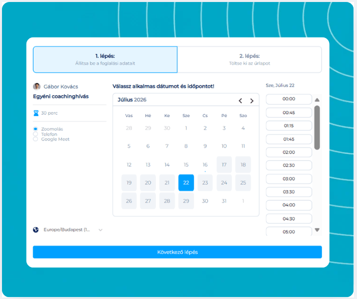 systeme.io booking calendar showing weekly availability and appointment booking page