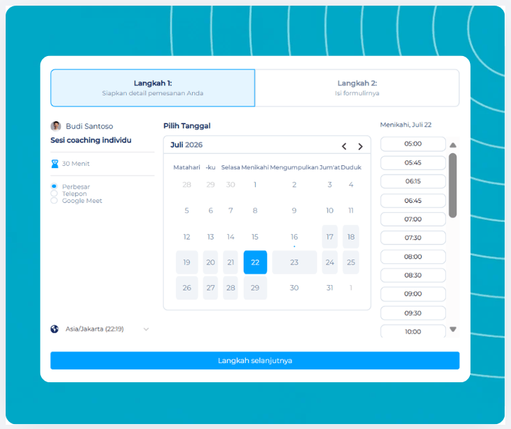 systeme.io booking calendar showing weekly availability and appointment booking page