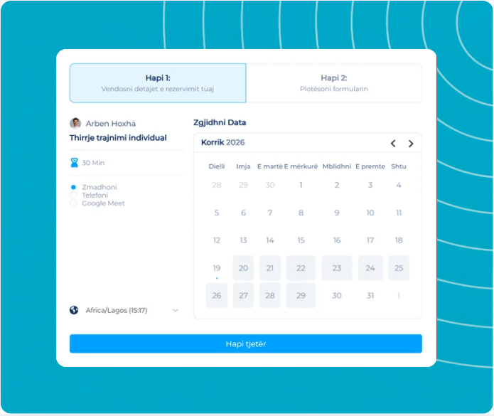 systeme.io booking calendar showing weekly availability and appointment booking page
