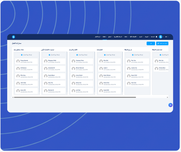 systeme.io CRM pipeline Kanban board showing deal stages and contact cards