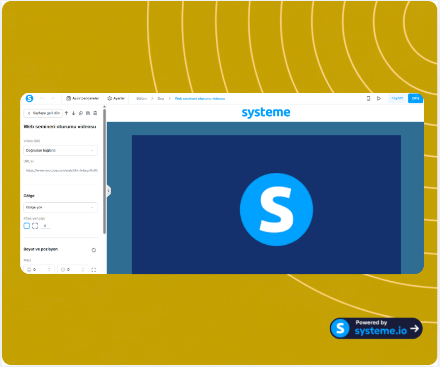 systeme.io automated webinar setup showing evergreen webinar schedule and replay settings