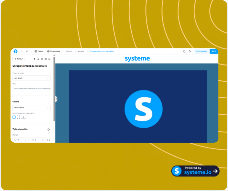systeme.io automated webinar setup showing evergreen webinar schedule and replay settings