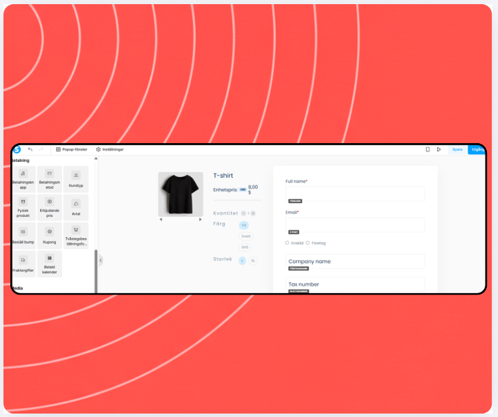 systeme.io physical product listing showing product variants, inventory, and shipping settings