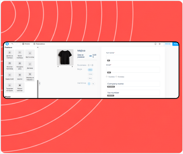 systeme.io physical product listing showing product variants, inventory, and shipping settings
