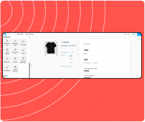 systeme.io physical product listing showing product variants, inventory, and shipping settings