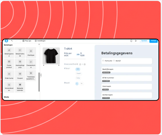 systeme.io physical product listing showing product variants, inventory, and shipping settings