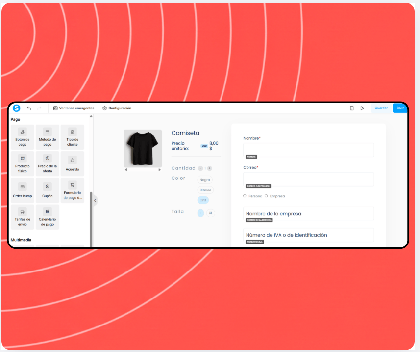 systeme.io physical product listing showing product variants, inventory, and shipping settings
