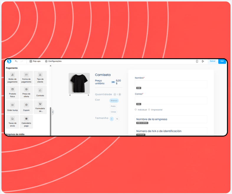systeme.io physical product listing showing product variants, inventory, and shipping settings