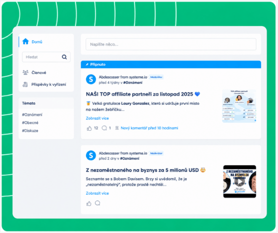 systeme.io online community dashboard showing member posts and community settings