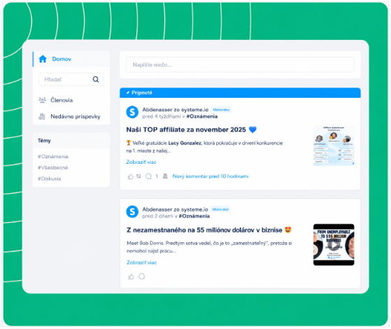 systeme.io online community dashboard showing member posts and community settings