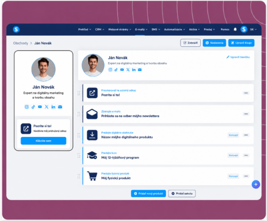 systeme.io creator store showing a single-page product storefront linked from a social media bio