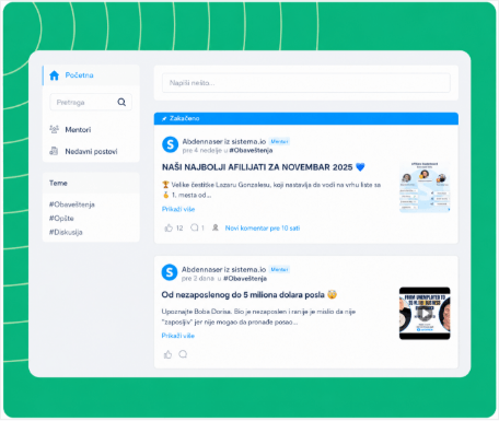 systeme.io online community dashboard showing member posts and community settings