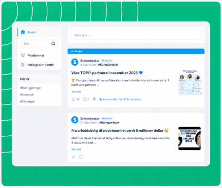 systeme.io online community dashboard showing member posts and community settings