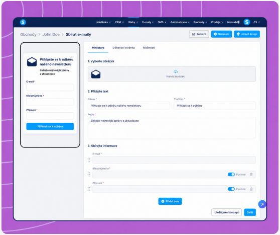 systeme.io email opt-in form builder for collecting newsletter subscribers