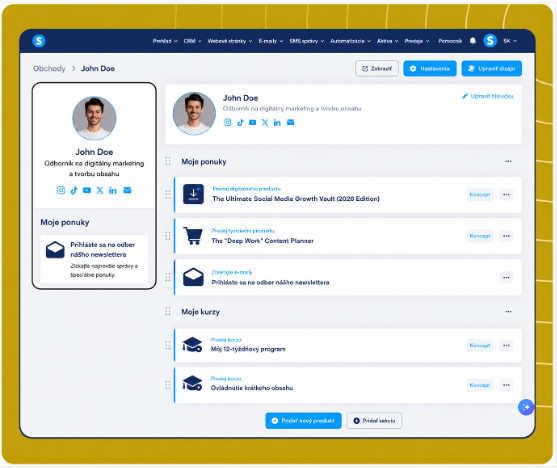 systeme.io creator store page showcasing digital products, newsletter, and online courses