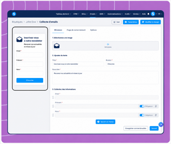 systeme.io email opt-in form builder for collecting newsletter subscribers