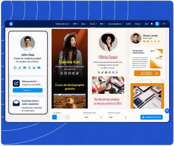 systeme.io creator store theme selection with multiple design options