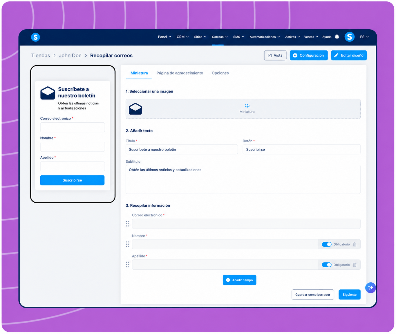 systeme.io email opt-in form builder for collecting newsletter subscribers