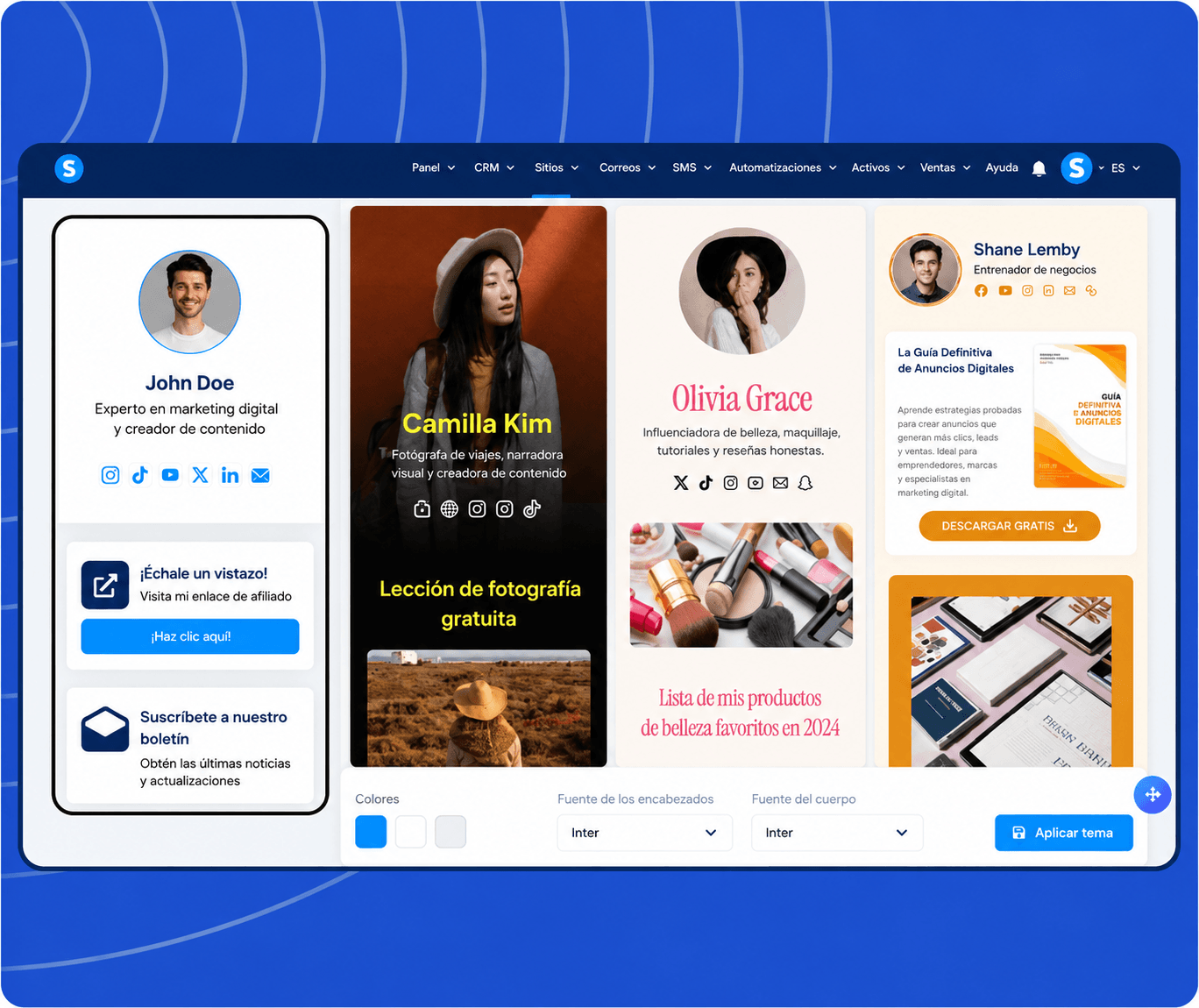 systeme.io creator store theme selection with multiple design options