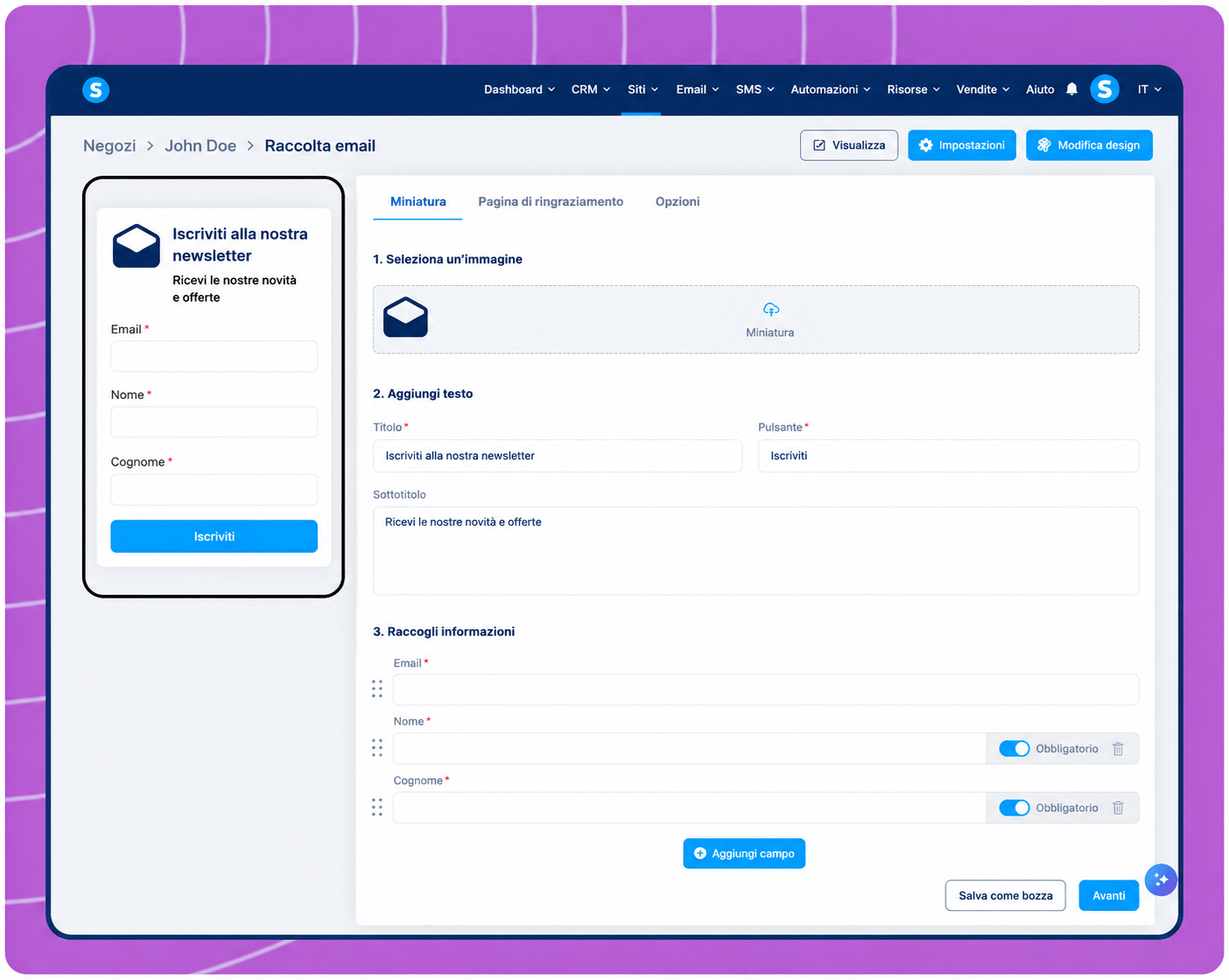 systeme.io email opt-in form builder for collecting newsletter subscribers