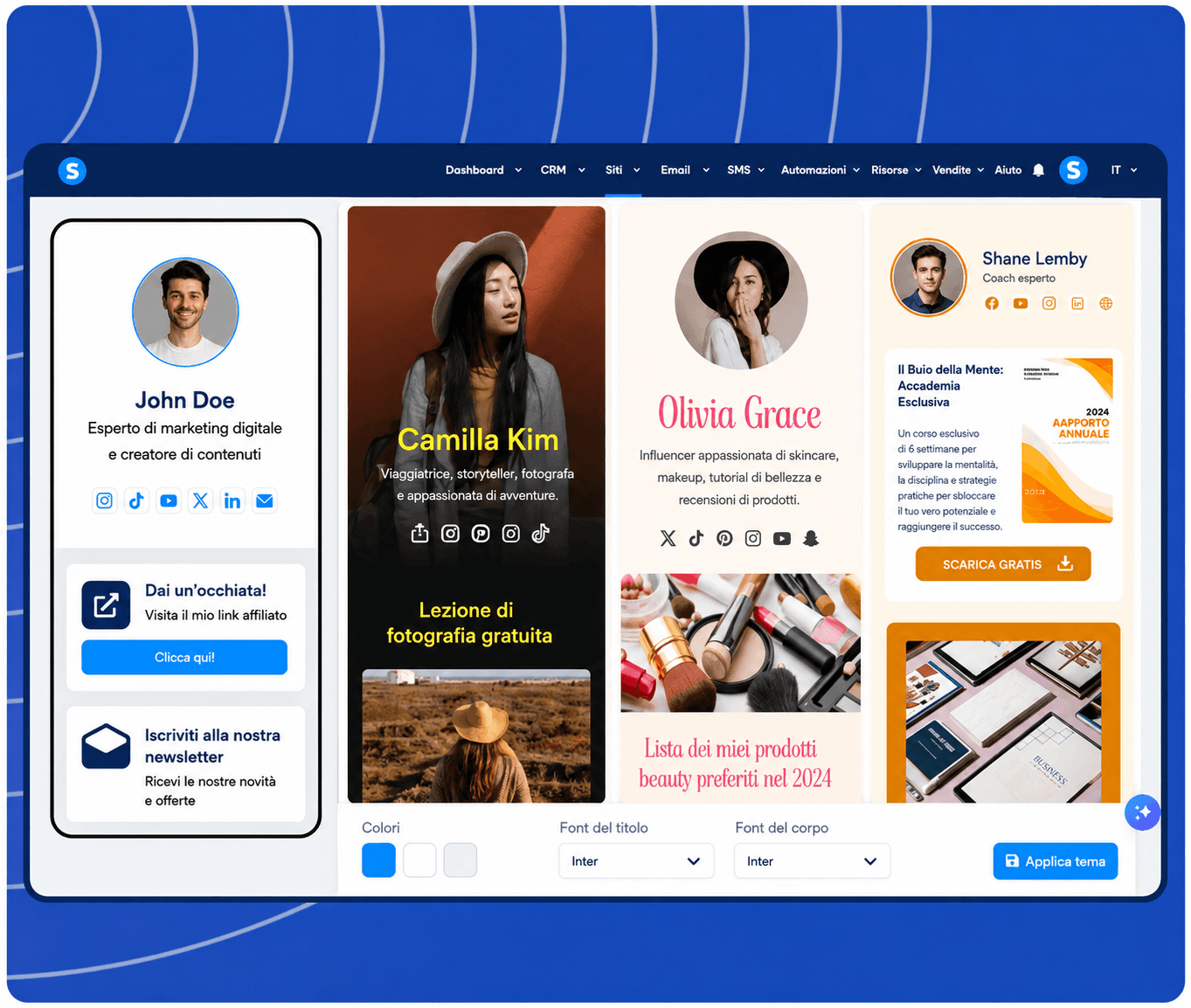 systeme.io creator store theme selection with multiple design options