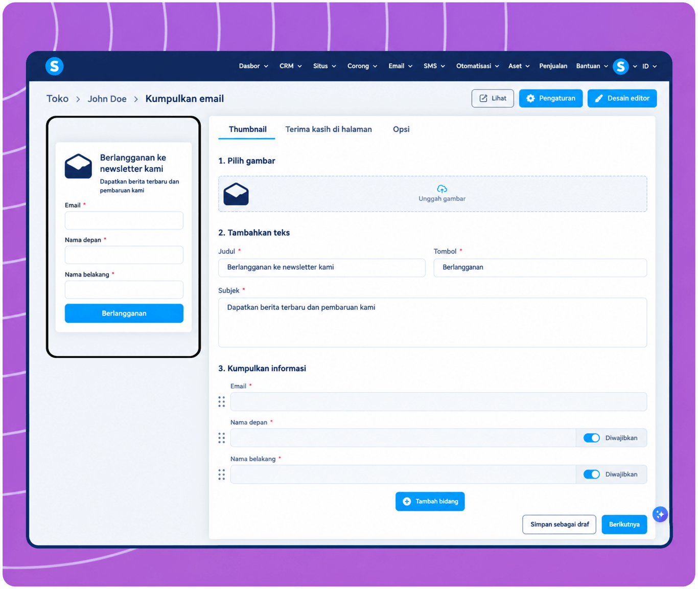 systeme.io email opt-in form builder for collecting newsletter subscribers