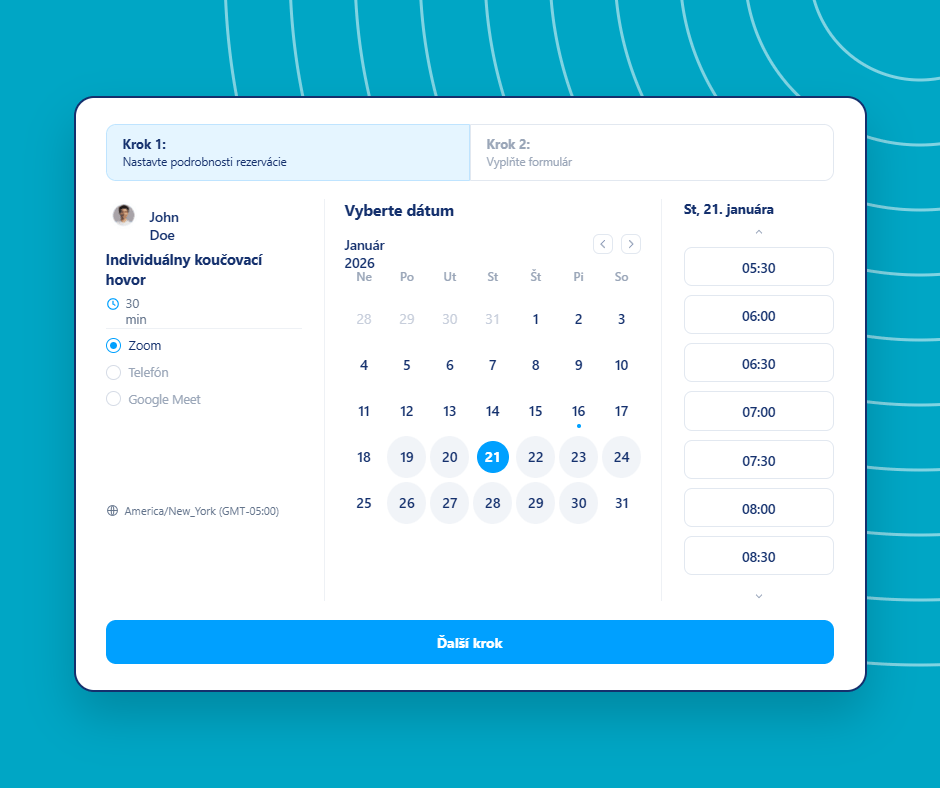 Online booking and appointment scheduling interface in systeme.io showing a calendar, time slot selection, and coaching session details.