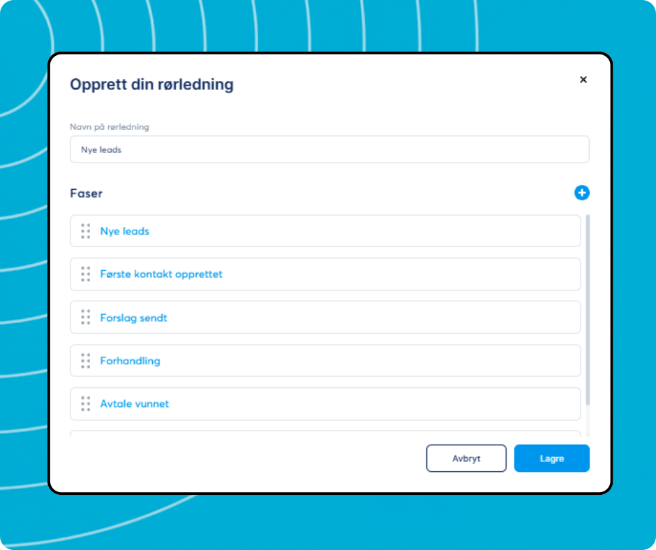Pipeline creation modal in systeme.io allowing users to define pipeline name and customize deal stages for lead management.