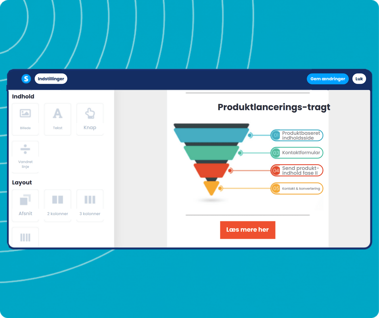 systeme.io visual email editor showing drag-and-drop content blocks, layout customization, and email design interface