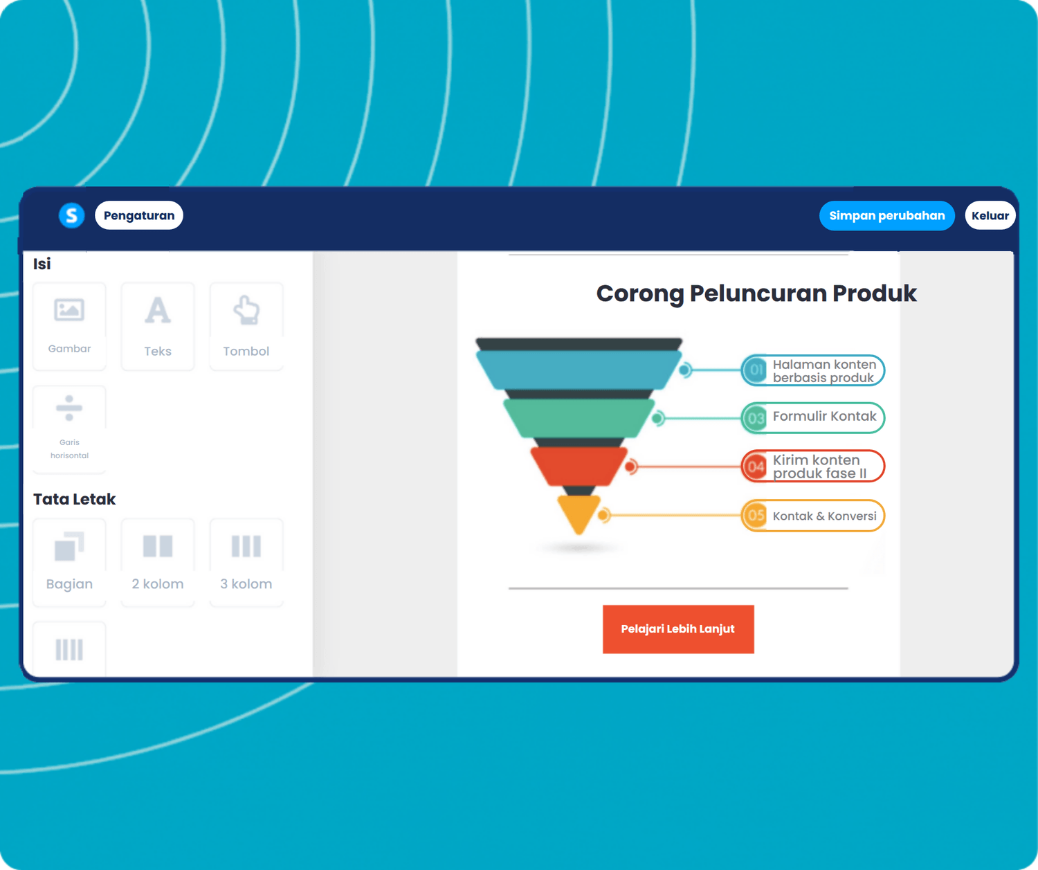 systeme.io visual email editor showing drag-and-drop content blocks, layout customization, and email design interface