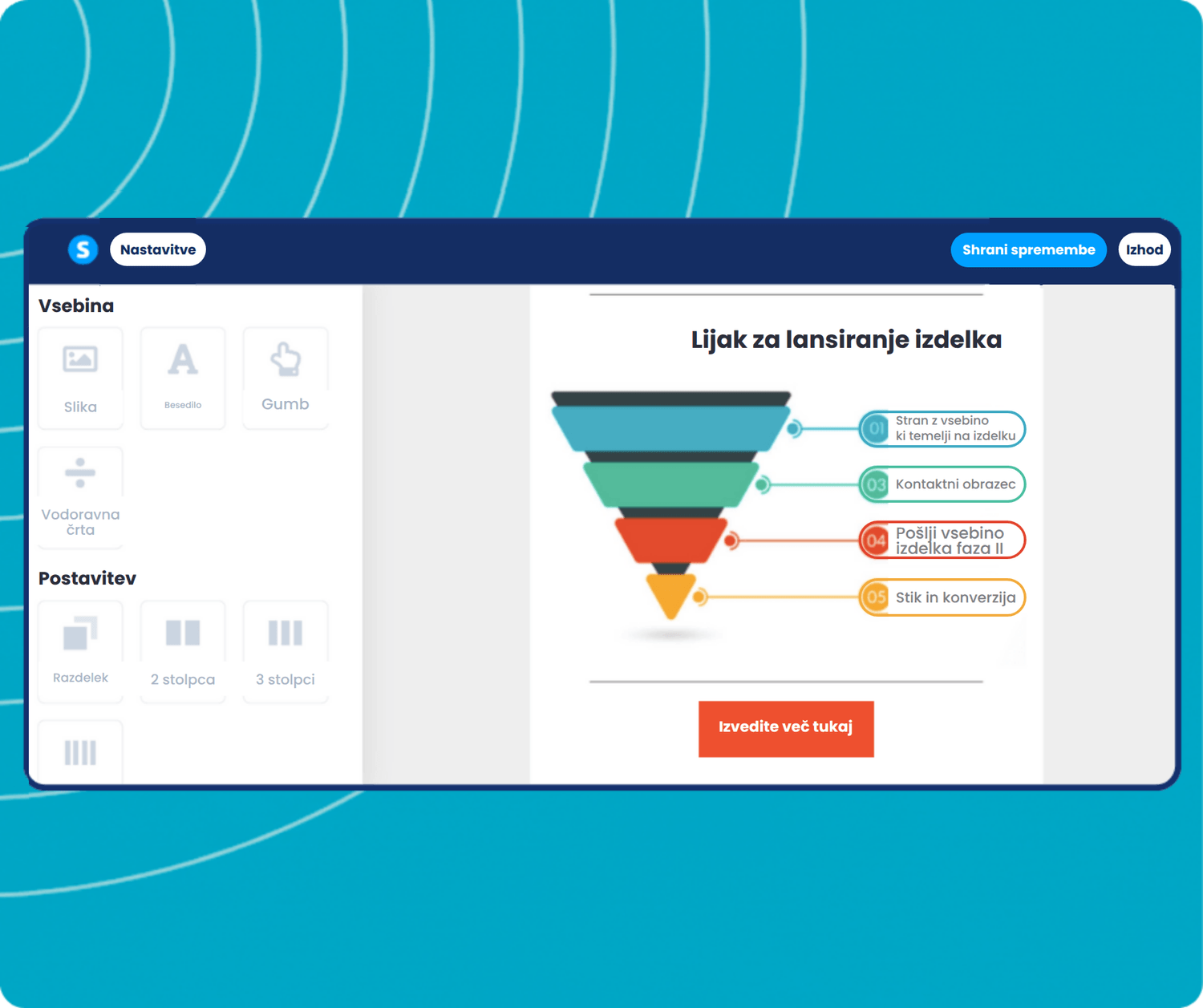 systeme.io visual email editor showing drag-and-drop content blocks, layout customization, and email design interface
