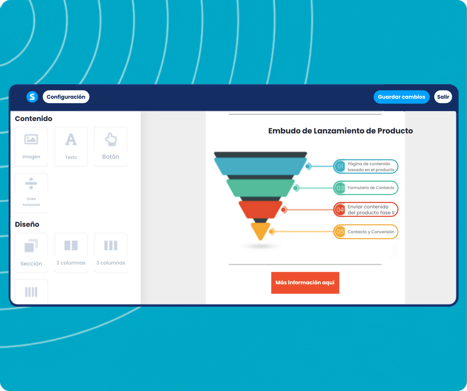 systeme.io visual email editor showing drag-and-drop content blocks, layout customization, and email design interface