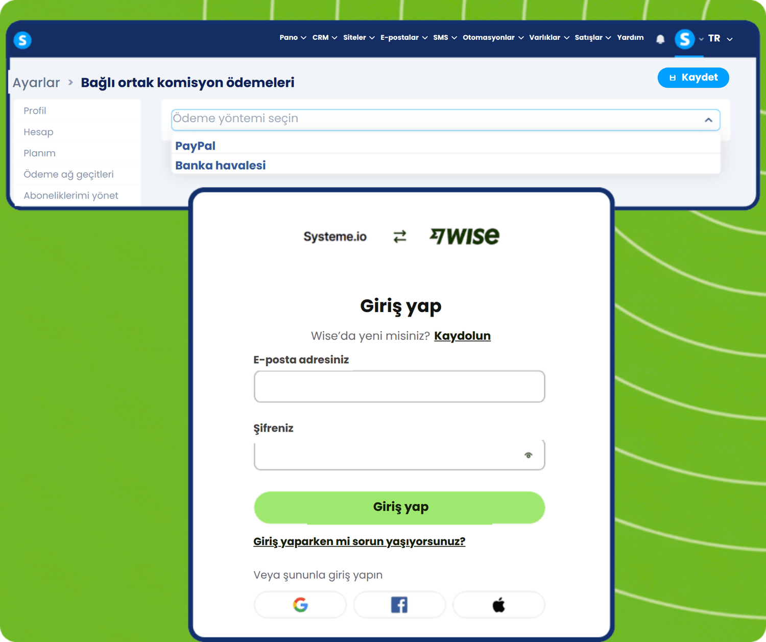 systeme.io affiliate payout via Wise or PayPal 