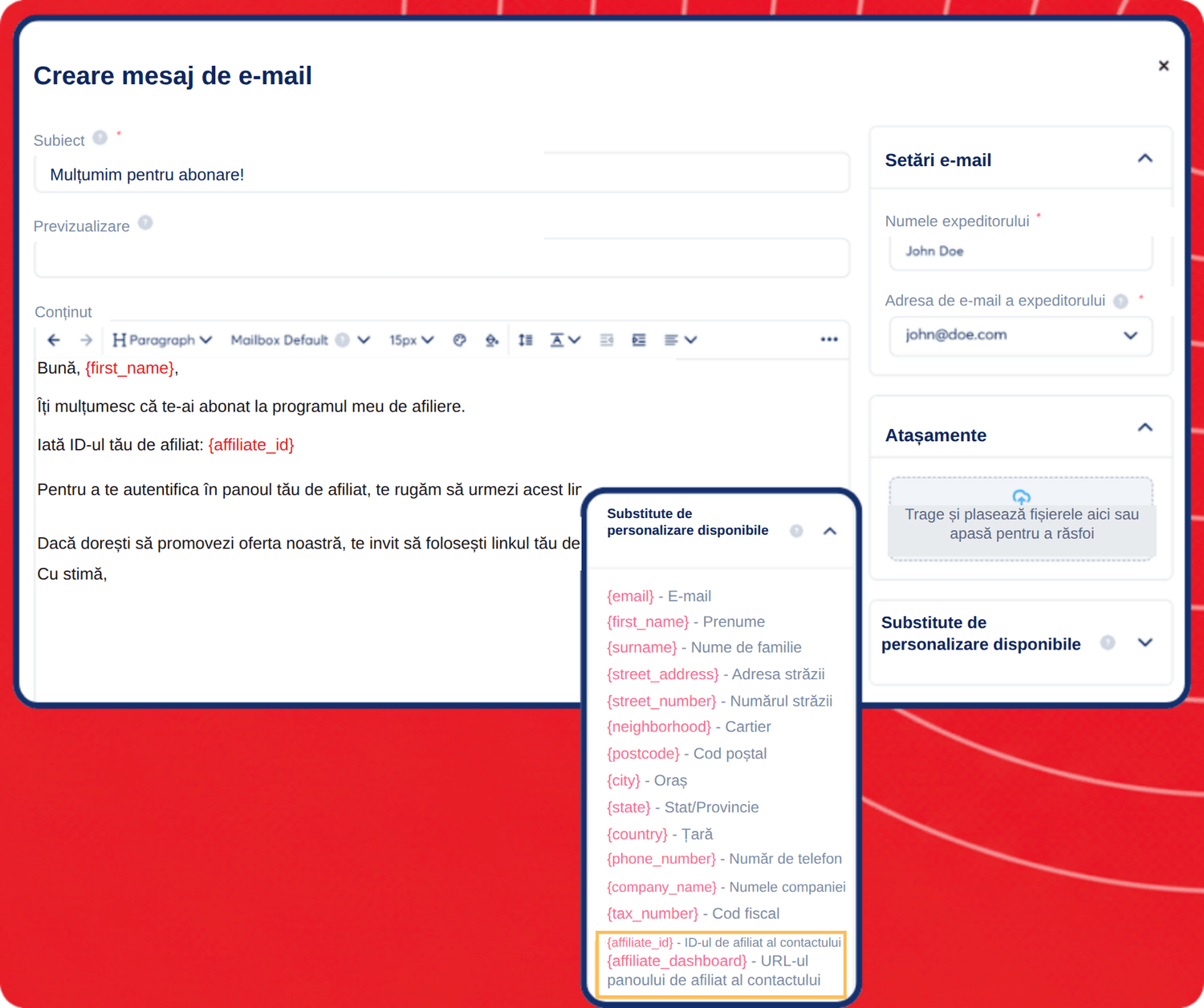 systeme.io automated email sending unique affiliate tracking link to new affiliate