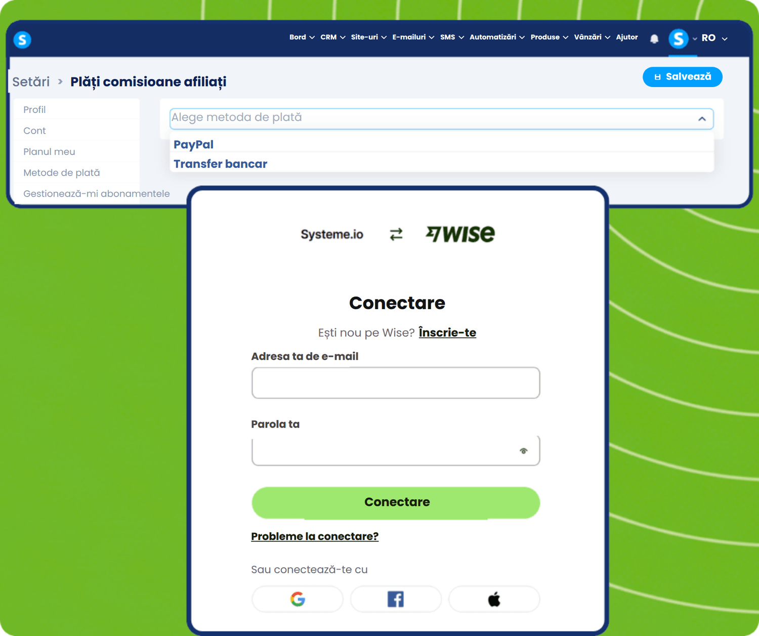 systeme.io affiliate payout via Wise or PayPal 
