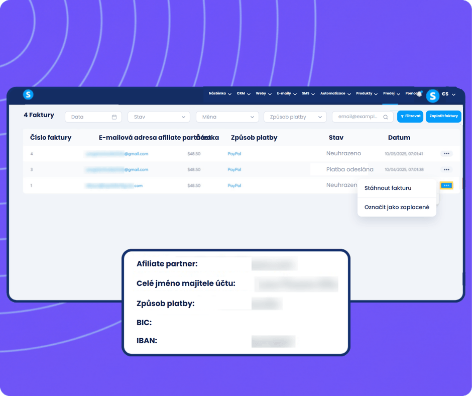 systeme.io affiliate invoice generated automatically on the 10th of each month