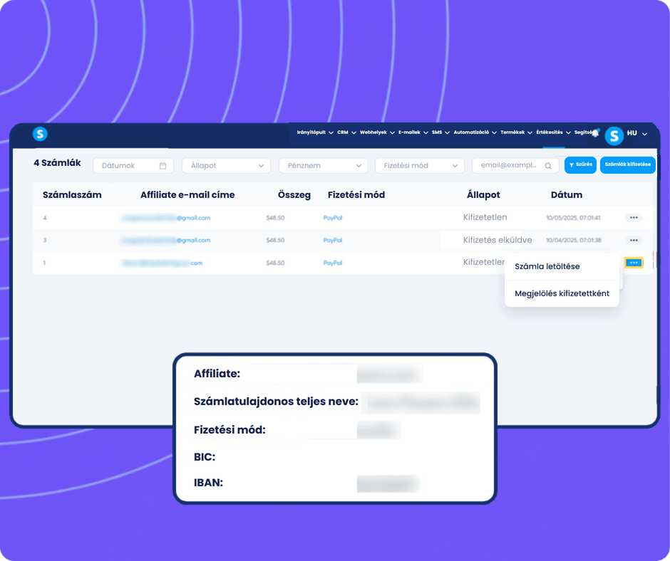 systeme.io affiliate invoice generated automatically on the 10th of each month