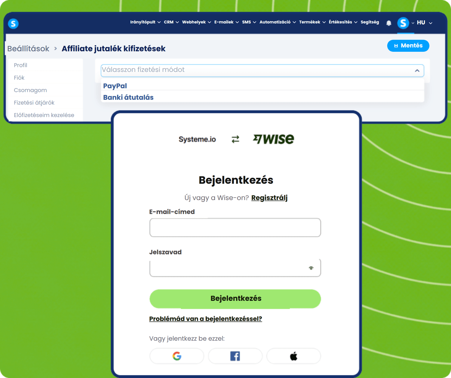 systeme.io affiliate payout via Wise or PayPal