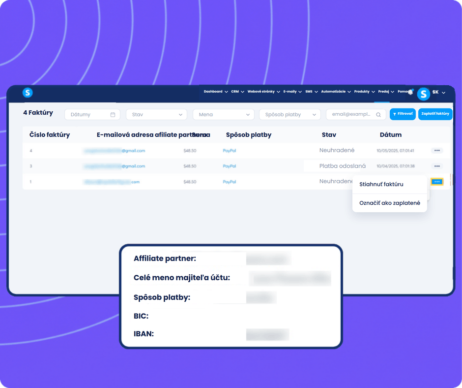 systeme.io affiliate invoice generated automatically on the 10th of each month