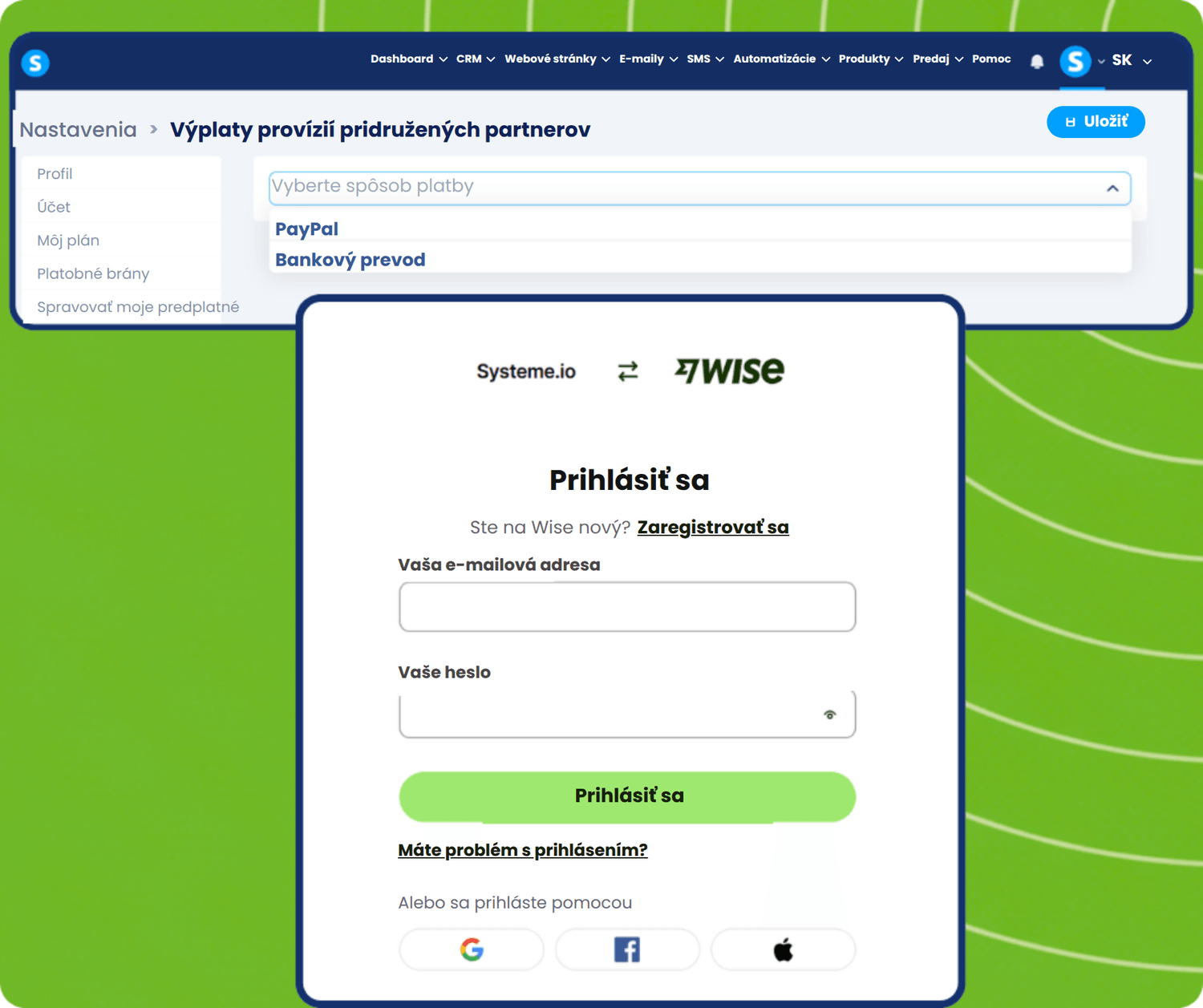 systeme.io affiliate payout via Wise or PayPal 