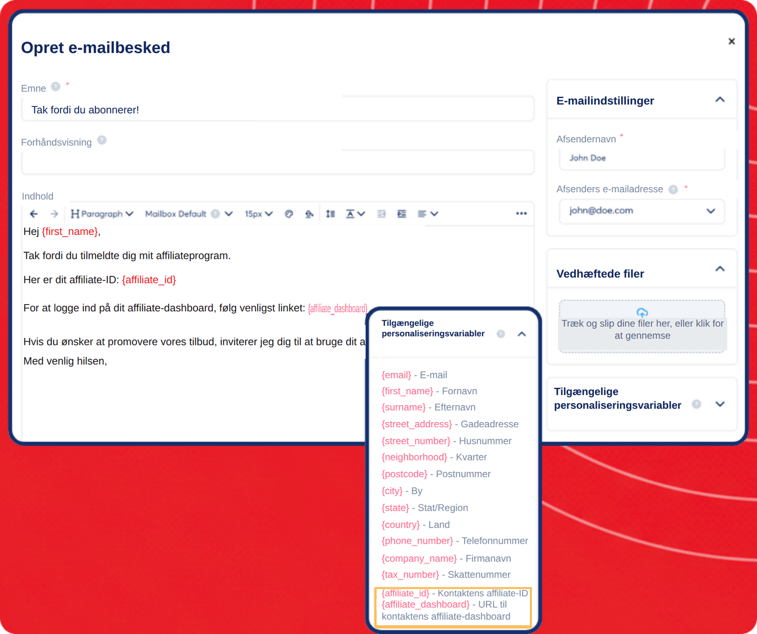 systeme.io automated email sending unique affiliate tracking link to new affiliate
