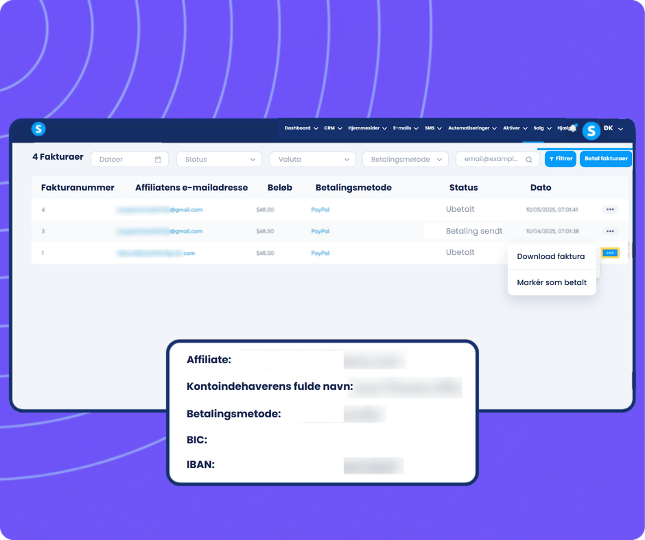 systeme.io affiliate invoice generated automatically on the 10th of each month