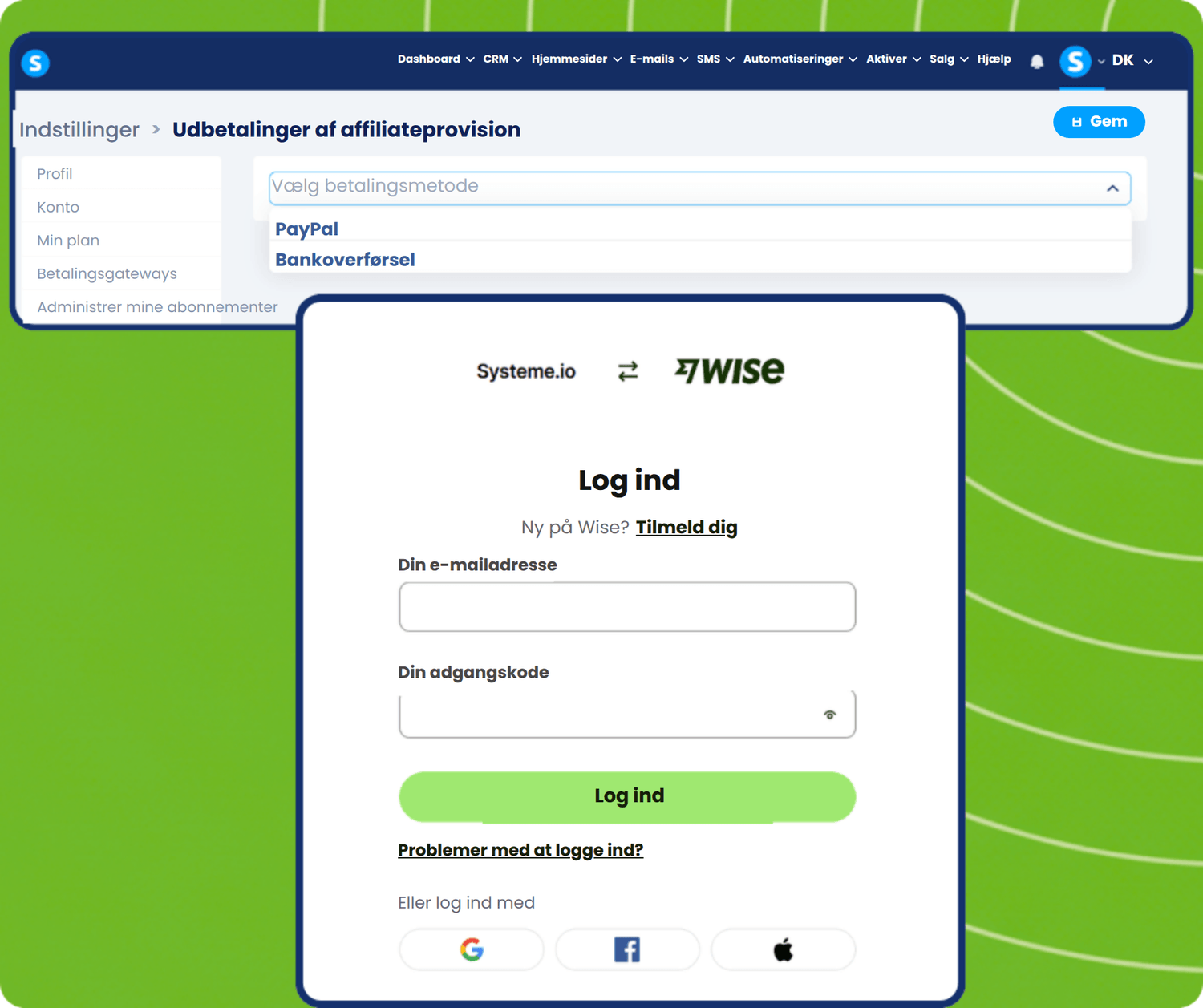 systeme.io affiliate payout via Wise or PayPal