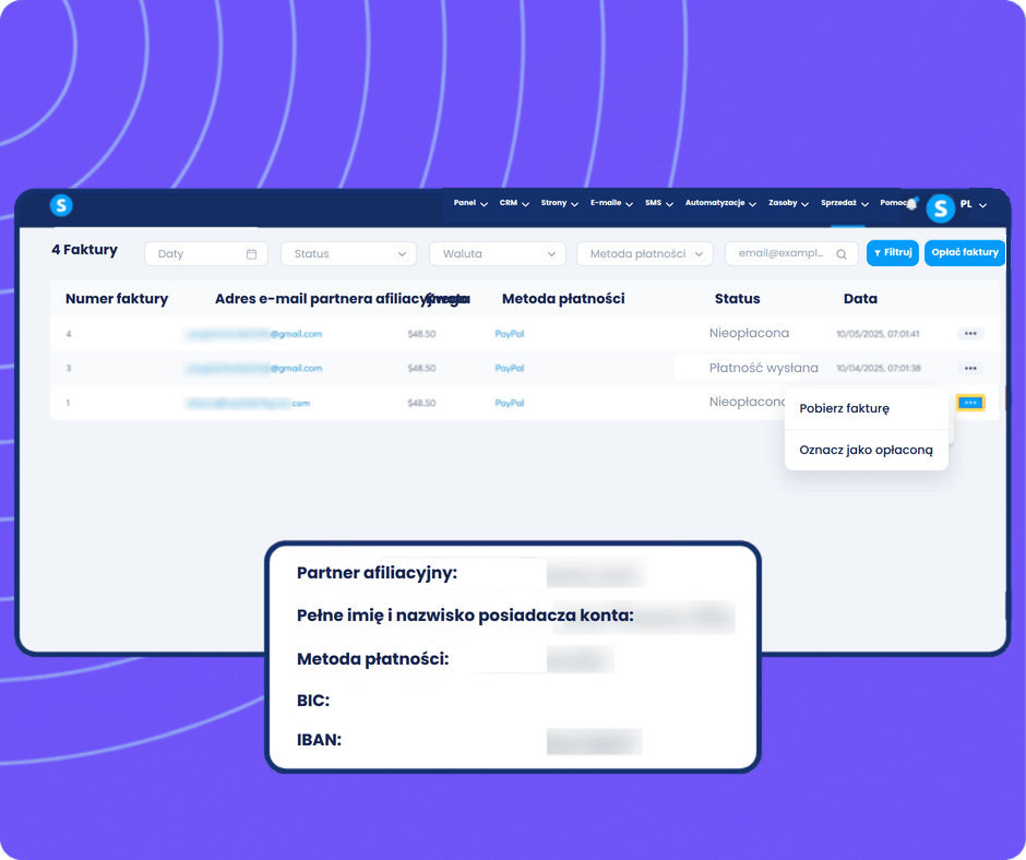 systeme.io affiliate invoice generated automatically on the 10th of each month