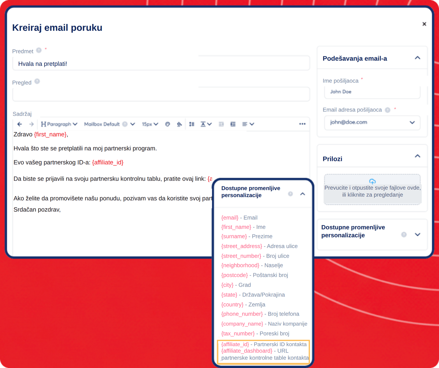 systeme.io automated email sending unique affiliate tracking link to new affiliate