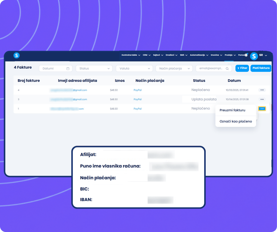 systeme.io affiliate invoice generated automatically on the 10th of each month